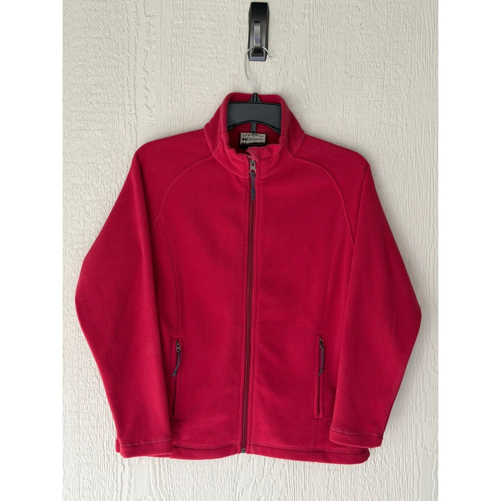 Double Diamond Womens Red Full Zip Fleece Jacket Floral Detail Size L Excellent